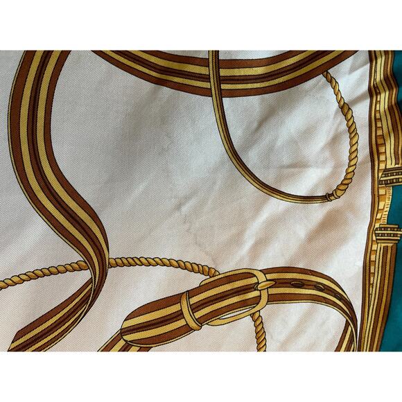 Talbots Royal Carriage Silk Scaf Gold Green Baroque Design Luxury Old Money - Picture 6 of 8